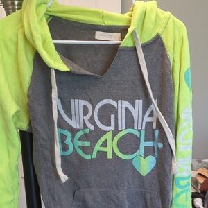 Women's Gray and Neon Green Hoodie Sweater